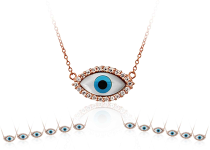 Rose Gold Plated CZ & Gemstone Evil Eye Fashion Pendant